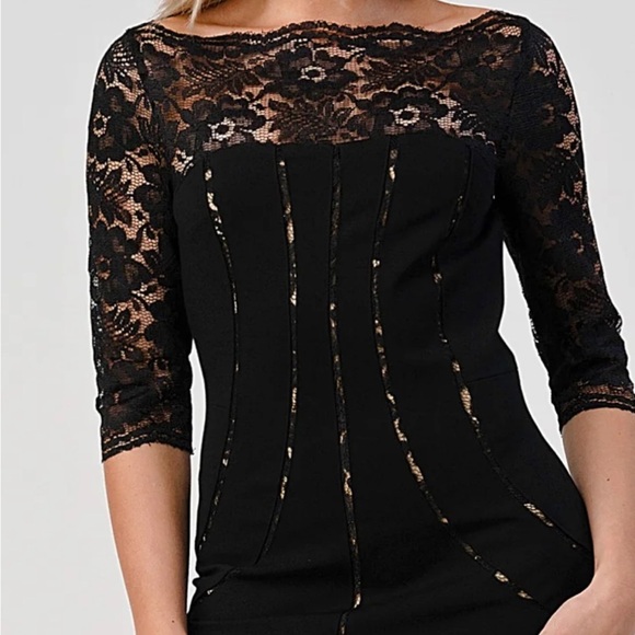 Aidan Mattox Black Lace Trim Dress - Picture 1 of 12